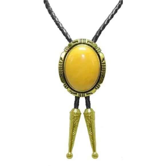 BOLO Tie Natural Colors Stone Western Celtic Yellow Stone Golden - Picture 4 of 6